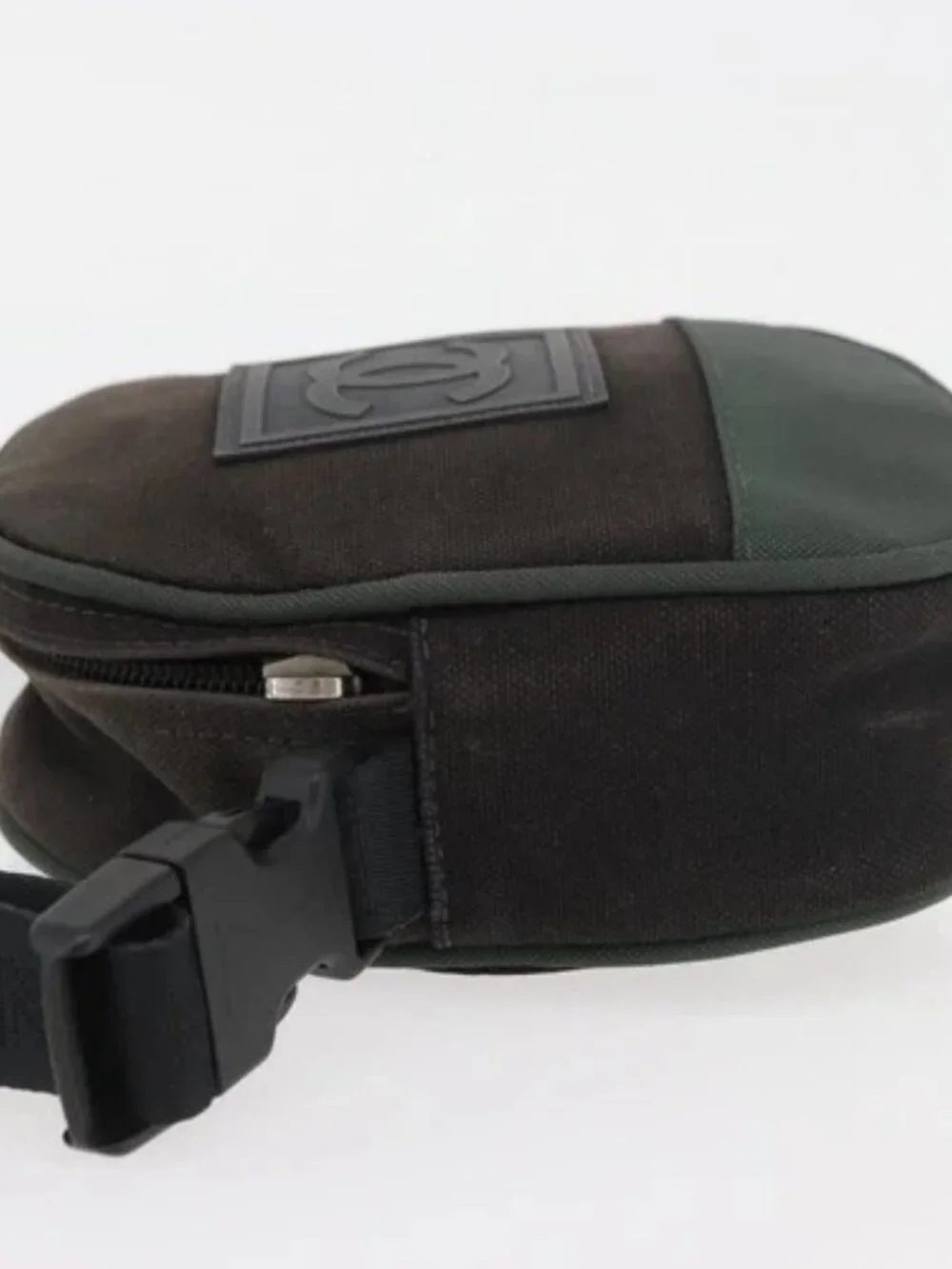 CHANEL Sports Line Shoulder Bag Canvas Green CC Auth BA11975